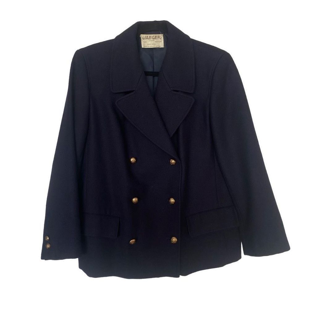 Vintage JAEGER Wool Double Breasted Blazer in Navy Blue